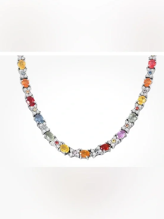 D'Joy 67 Natural Multi Sapphire 10 ctw Tennis Necklace 925 Silver 18” NWT in box - Picture 10 of 14